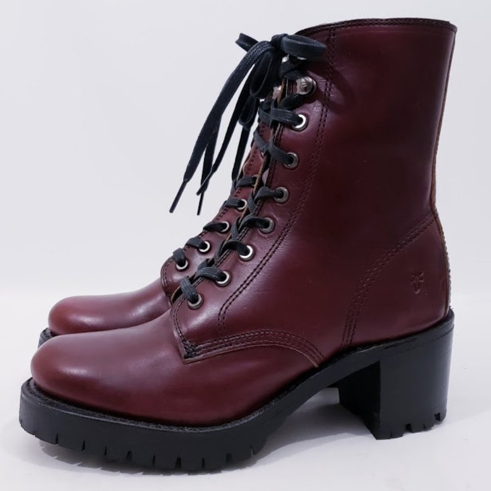 NEW FRYE SABRINA MOTO LACE UP BOOT IN OXBLOOD